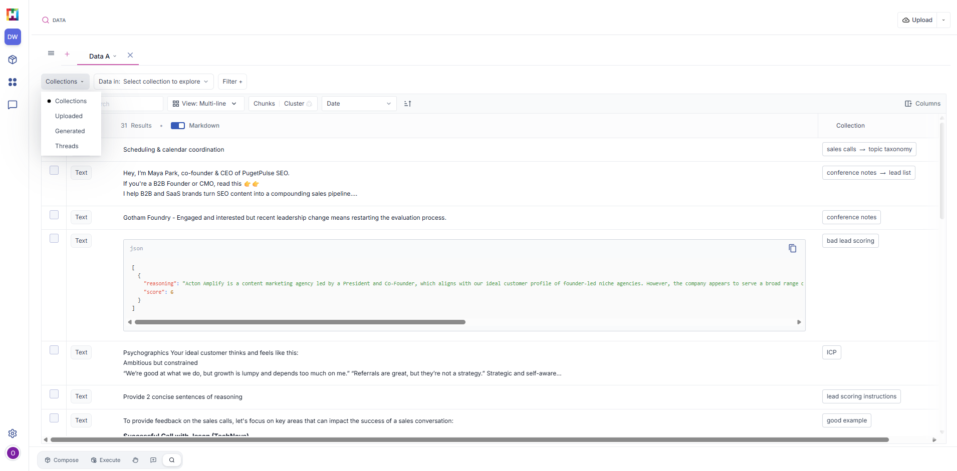Viewing a collection in the data view